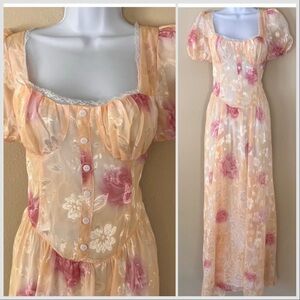 Boohoo Floral Jacquard Puff Sleeve Milkmaid Maxi Dress Sz 6 Coquette Basque NWT